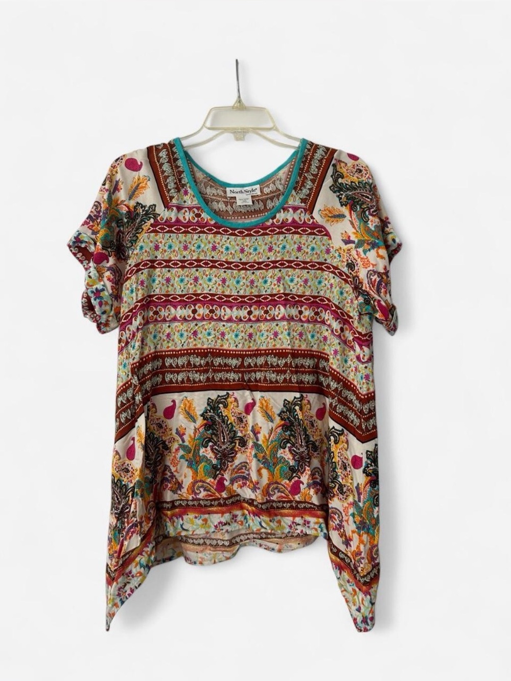 North Style multicolored boho blouse with floral and geometric print